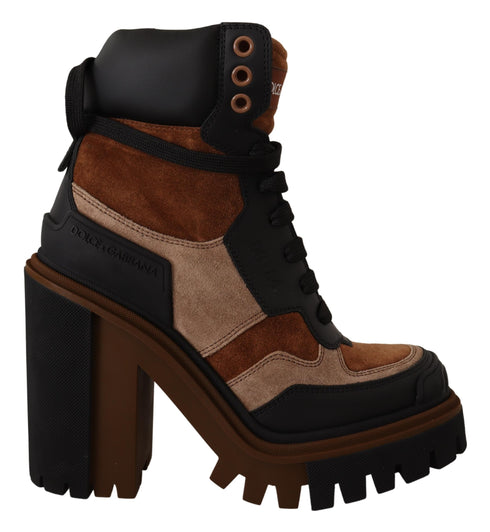 Dolce & Gabbana Black Leather Short Boots Brown Shoes